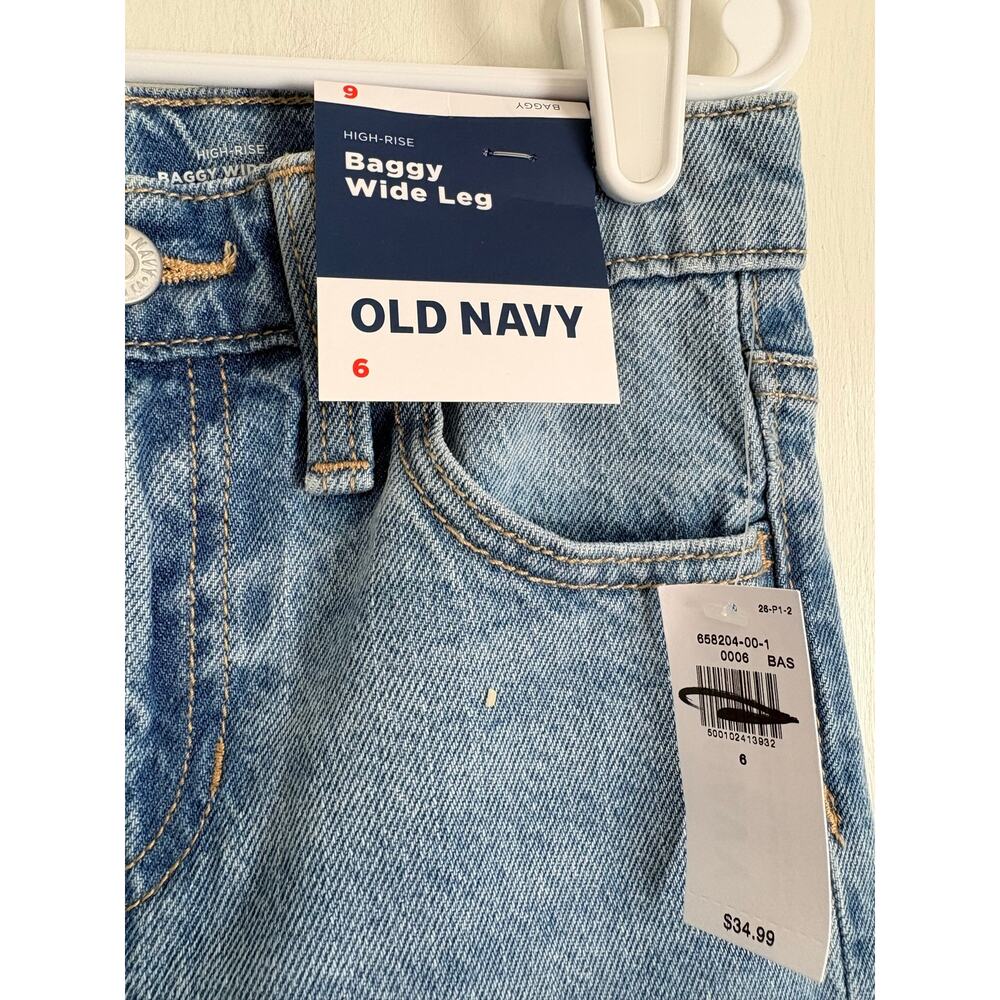 NWT Old Navy Baggy Wide Leg Jeans High Rise Adjustable Waist Girls Size 6 Y2k - Picture 7 of 9